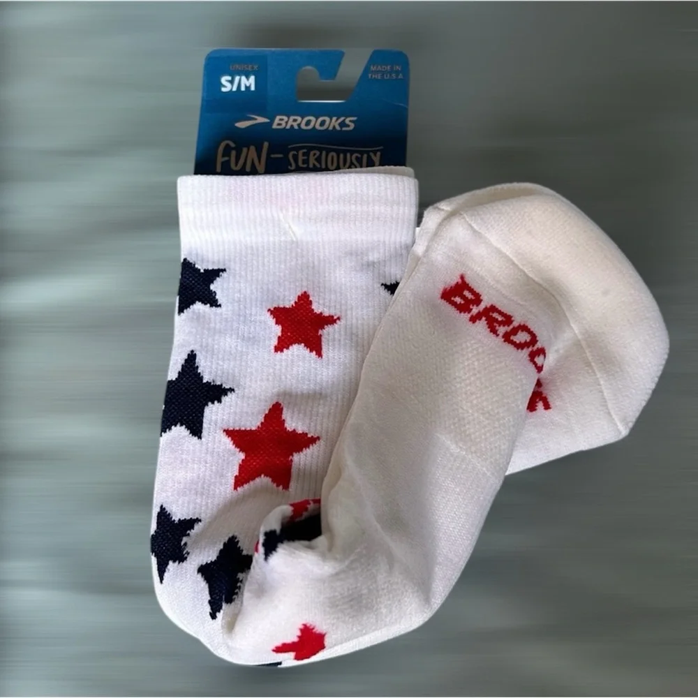 Brooks White Socks with Stars Accents